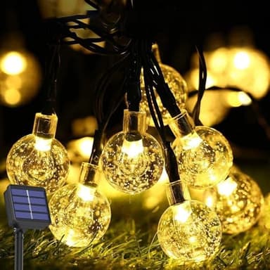 Guirlande Solaire Exterieur, 12M 100LED Boule Lumineuse, 8 Modes & IP65 Étanche Boule de Cristal Solaire, Guirlandes Guinguette Solaires Lumiere Extérieur pour Balcon, Cour, Jardin, Noël, Mariage,Fête