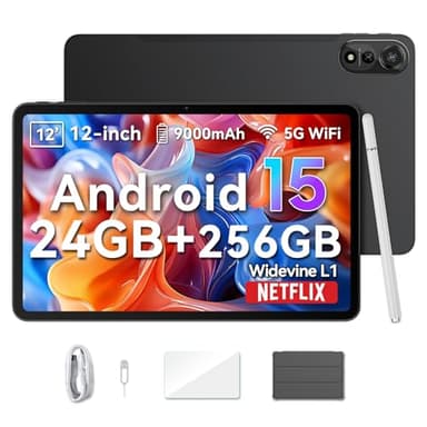 Blackview MEGA2 Tablette Tactile 12 Pouces 2K, Tablette Android 15 avec 24Go RAM+256Go ROM, Octa-Core, 8+16MP, 9000mAh, Widevine L1, 4G LTE/WiFi 6/GMS/GPS/Face ID