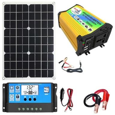 Kit de panneau solaire avec onduleur – Kit panneau solaire et contrôleur | Combinaison d'onduleur solaire, chargeur 30 A, onduleur 3000 W, charge et décharge intelligente, panneau solaire 18 W.