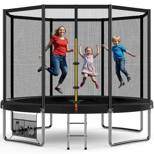 Devoko Trampoline Extérieur Ø228 / 305/366 / 427cm, Trampoline de Jardin Robuste, Cadre en Acier Galvanisé avec Sac de Rangement, Capacité de Charge 150kg, Trampolin pour Enfants et Adultes, Noir