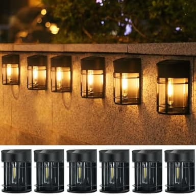 nipify 6 Packs Lampe/Lumiere Solaire Exterieur Jardin avec Étanche, Rétro LED Applique Solaire Exterieur Décoration pour Chemin, Terrasse, Patio, Clôture, Balcon [Blanc Chaud 3000K]