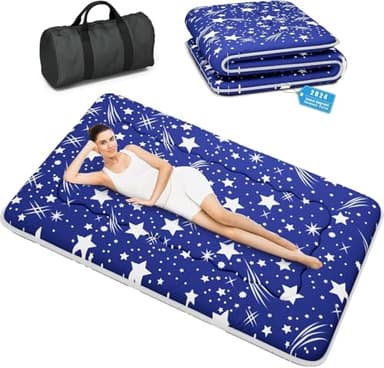 Matelas futon Portable Pliable, Matelas tatami pliable japonais, matelas de couchage portable pour dortoir avec sac et sangle, matelas de sol, matelas de camping enroulable (Bleu G1, 120X200cm)