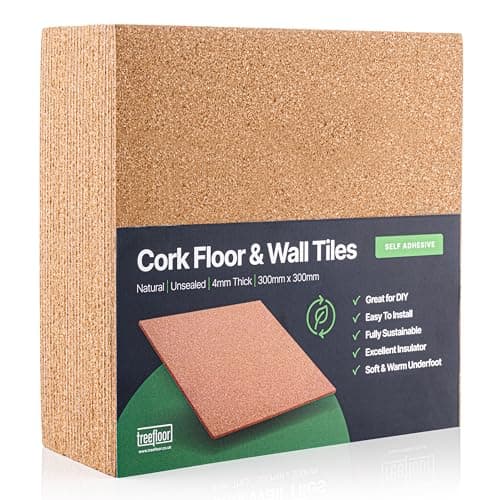Treefloor Lot de 25 carreaux de liège auto-adhésifs naturels - 300 mm x 300 mm x 4 mm