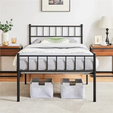 Yaheetech Cadre de lit Simple en métal 90x190 cm pour Adultes Grande Espace en Lattes Noir