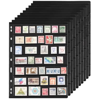 10 Feuilles de Pages d'album de Timbres-Poste, 7 Pochettes 7,7 x 1,35 Pouces, Pochettes d'insertion de Collection de Timbres pour classeur de Collection de Timbres IS010710
