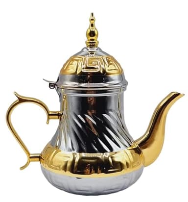 Théière arabe en acier inoxydable - Théière à induction avec filtre intégré et poignée authentique Traditionnel Modèle gravé avec design classique arabe 36oz