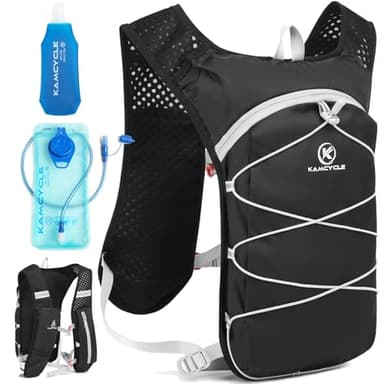 KAMCYCLE® Sac à dos de course ultra léger, sac à dos d'hydratation, gilet de course pour homme et femme, sac à dos de trail, sac à dos de vélo, course ou randonnée, marathoner avec poche à eau de 2 l