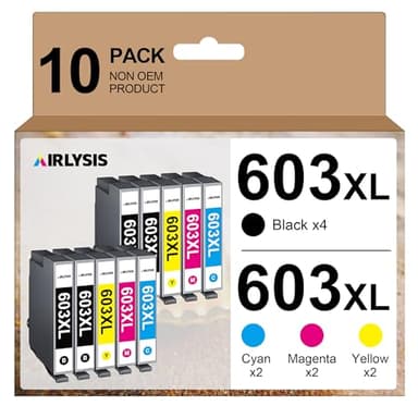 AIRLYSIS 603XL Multipack Cartouche d'encre pour Epson 603 XL pour Expression Home XP-2100 XP-2150 XP-2105 XP-4105 XP-2155 XP-3100 XP-3105 XP-3150 XP-3155 XP-4100 XP4105 XP-4150 WF-2850 (10 Pack)