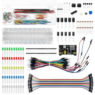 QWORK® 420 Pièces 37 Valeurs Composants Électroniques Kit avec Planche à Pain, Module d'alimentation, Compatible avec Arduino, STM32, Raspberry Pi
