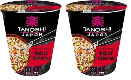 TANOSHI - Cup Nouilles Instantanées Bœuf Teppanyaki - Nouilles Japonaises Instantanées - 1 Personne - 65 g (Lot de 2)