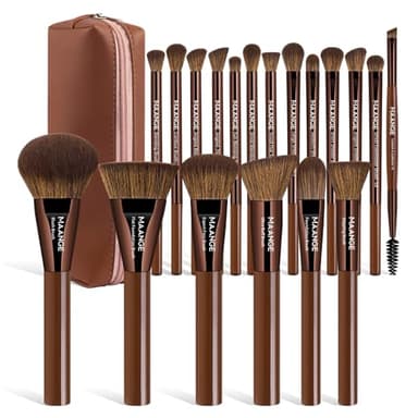 MAANGE Lot de 20 pinceaux de maquillage professionnels avec étui - Kit de pinceaux de maquillage Kabuki synthétiques de qualité supérieure - Pour fond de teint (café)