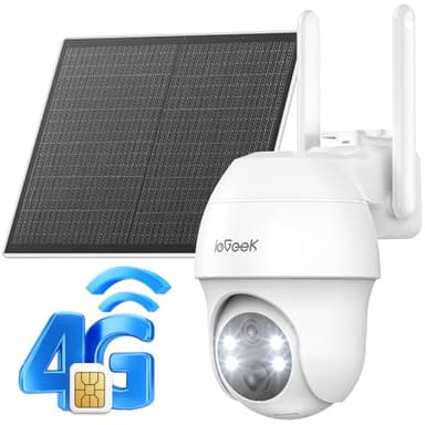 ieGeek 4G LTE Camera de Surveillance Exterieur sans Fil, 2K HD Camera Solaire avec Carte SIM sans WiFi, Vision Nocturne, Détection Humaine PIR, Audio Bidirectionnel, AI Analysis System/Cloud