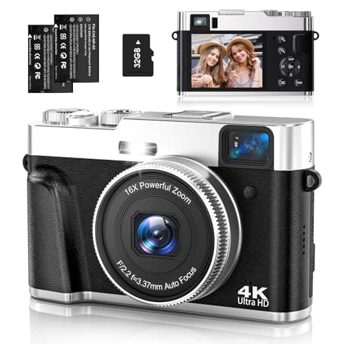 NEZINI Appareil Photo numérique 4K 48 MP UHD autofocus avec Carte de 32 Go, Appareil Photo Zoom 16x avec Tableau de Bord Rotatif et viseur, Appareil Photo Compact pour-Noir