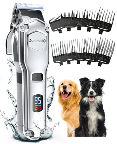 oneisall Tondeuses pour chiens IPX7 étanche Poil Long Epais professionnelles robustes à faible bruit haute puissance sans fil outils de toilettage pour animaux de compagnie (Argent)