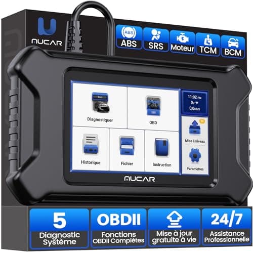 mucar OBDII Valise Diagnostic Auto, MUCAR CS5 Diagnostic Voiture Multimarque pour la Transmission+Moteur+ ABS+SRS+BCM, Android 7.0, Test de Batterie, Mise à Jour Gratuite à Vie