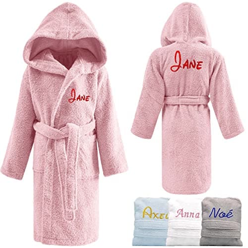 KDO MAGIC - Peignoir de bain enfant personnalisé - personnalisable et brodé avec un prénom - plusieurs couleurs (Rose, 8-10 ans)
