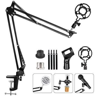HAUEA Bras Micros Pieds, Suspension Supports de Microphone, avec Pince Micros, 3/8'' vers 5/8'' Vis Adaptateur, pour Blue Yeti, pour Studio Enregistrement Vidéo TikTok Streaming en Direct