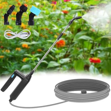 KQWVZ Pulverisateur Electrique, Pulverisateur pour Toiture, 7.4V/1A Pulverisateur de Jardin Electrique, Pulvérisateur à Batterie avec 3 Buses Et 5M de Tuyau, USB Rechargeable, pour Jardin, Pelouse