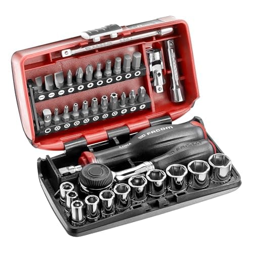 FACOM - Coffret compact de serrage et vissage NANO, 38 pièces, Set de douilles 6 Pans 1/4" avec Cliquet à manche rotatif, R.360NANOPB