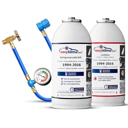 EasyKlima AC Recharge Kit Starter Pack with LeakStop - Gaz de Climatisation - Kit de Réparation et de Regazage Facile et Rapide de l'air Conditionné pour les Voitures Fabriquées de 1995 à 2016