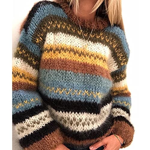 WHZXYDN Nouveau Chandail Arc-en-Ciel d'automne Et d'hiver Chandail Chaud DéContracté pour Femmes