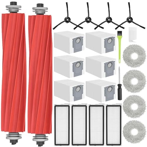 RUKHOOL Kit d'accessoires pour Roborock Qrevo S/Qrevo Pro/QRevo MaxV/Qrevo Plus Pièces pour Roborock Qrevo S, 2 Brosse Principale, 6 Sacs à Poussière, 4 Serpillere, 4 Filtres 4 Noir Brosse Latérale