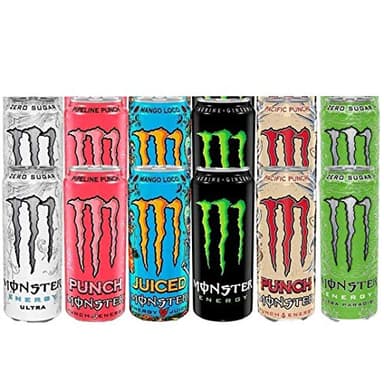 Monster Energy Mega Lot de 12 variétés mélangées avec autocollants gratuits – Original, Ultra, Ultra Paradise, Pipeline Punch, Mango Loco, Monster Pacific Punch