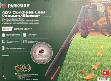 Parkside® PLSA 40-Li D2 Souffleur à Lames 40 V sans Batterie ni Chargeur, Vert