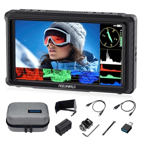 FEELWORLD FW568 PRO Ecran Appareil Photo 6 Pouces 1200 Nits Moniteur Externe Caméra avec Batterie F750 4400mAh et Sac de Transport, Waveform, 3D LUTs, 1920 X 1080 IPS avec Entrée/Sortie 4K HDMI,TYPE-C