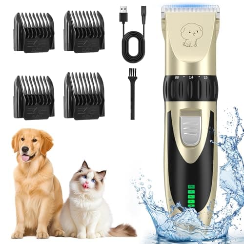 YAZEKY Tondeuse Chien Professionnelle, Sans Fil Tondeuse Chien Poil Long Epais avec Ecran LCD et 4 Peignes de Limite, Tondeuse Animaux à Lame étanche, Toilettage pour Animaux de Compagnie Chat Chien