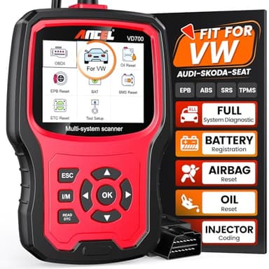 ANCEL VD700 OBD2 Scanner Auto Lecteur de Code avec 8 fonctions spéciales pour Véhicules VAG Volkswagen Audi Skoda Seat Diagnostic Réinitialiser à Zéro Vidange d’Huile TPMS EPB TPS SAS Régénération FAP