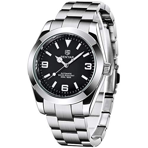 BENYAR Élégante Montre mécanique Automatique 41MM pour Hommes, étanche, avec Bracelet en Acier Inoxydable, Lumineuse et décontractée, Montre-Bracelet analogique d'affaires, Noir-5177