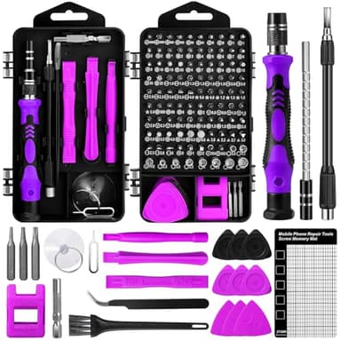 Zeawavsl Jeu De Tournevis De PréCision 122 En 1 (Avec Petite Brosse) – Kit D'Outils De RéParation De TéLéPhone Portable Pour Smartphones, Tablettes, Ordinateurs Portables, Lunettes (Purple)