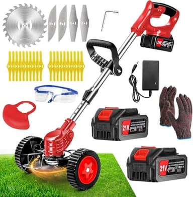 Debroussailleuse Electrique sans Fil 21V, Coupe Bordure sans Fil avec Batterie 4.0Ah et 3 Types de Lames, Débroussailleuses Electrique Batterie pour la Coupe de Jardin, Pelouses et Terres Agricoles