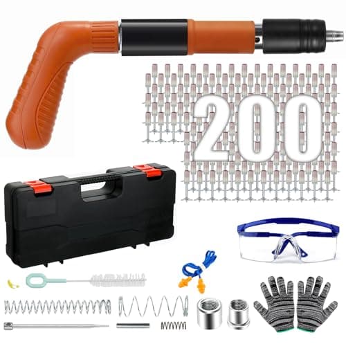 Cloueuse Rivet Gun avec 200 clous ronds, outil de rivetage à 5 vitesses, pistolet à ongles avec boîte en plastique pour mur de ciment, travail du bois domestique