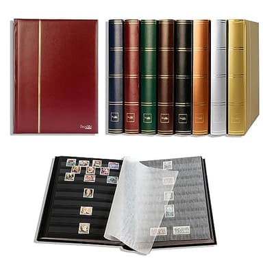 Prophila/Leuchtturm Classeur Album pour Timbres, 60 Pages, intérieur Noir (couv. Bordeaux)