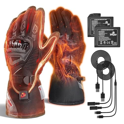 IRON JIA'S Gants Chauffants Moto Hiver Hommes, 2024 Nouveau Port de Chargement USB 3000 mAh, Câble de Charge 2 en 1,écran Tactile Imperméable et Coupe-Vent, Adaptés au Moto Randonnée Ski Alpinisme-L