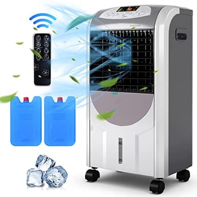 GOPLUS Rafraîchisseur d’Air Mobile 5 en 1 Fonction de Réfrigération, Chauffage, Humidification, Purification, Ventilation, Réservoir 7L, 75W, 3 Vitesses, Minuterie, Oscillation, Télécommande