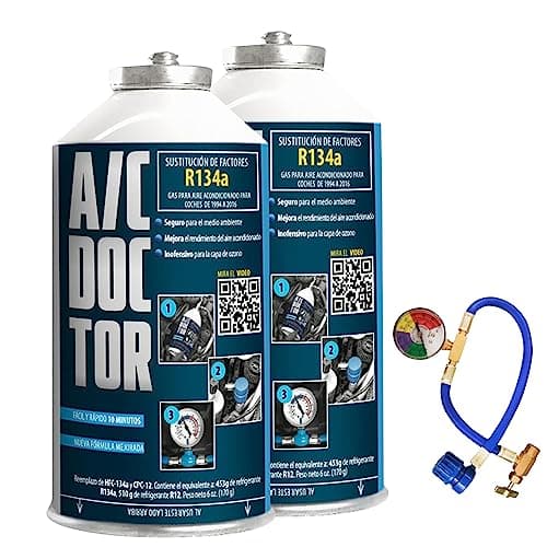 AC DOCTOR Pack 2 Canette Réfrigérant remplace le R134a pour recharge la climatisation voiture 1995-2016 + tuyau avec manomètre
