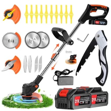 Débroussailleuse Electrique sans Fil 21V 2.0Ah ， Coupe Bordure avec 2 Batterie et3 Types De Lames,Debrouissalleuses Batterie/Coupe Bordure sans Fil avec Batterie Convient pour tondre Les Jardins