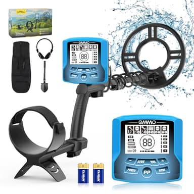 Détecteur de métaux OMMO pour adultes professionnels, détecteur de métaux de haute précision, tige réglable de 71,9 à 124,5 cm, mode Pinpoint et mémoire, bobine étanche IP68 de 25,4 cm, écran LCD plus