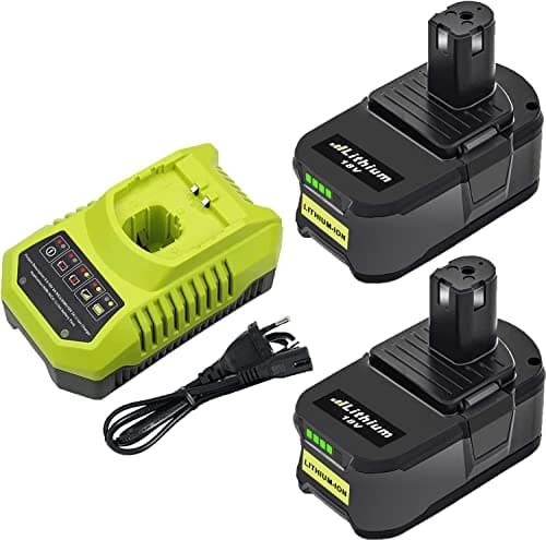 Dosctt 【2Pack】 5.5Ah P108 Remplacement pour ryobi Batterie 18V avec 3A 9.6V -18V Chargeur pour ryobi BCL1418H Chargeur pour P108 P107 P105 P100 P101 RB18L40 RB18L50 Batterie indicateur LED