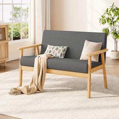 Dripex - Canapé 2 Places - Moderne et scandinave - en Bois et Lin - pour Salon, Chambre à Coucher, Bureau - Gris foncé - 113 x 67 x 75 cm