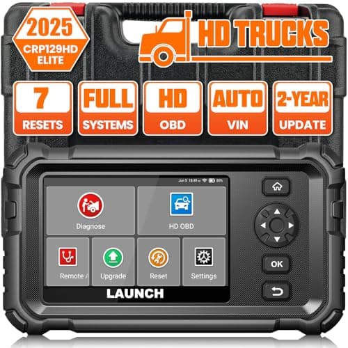 LAUNCH Valise Diagnostic Camion - CRP129 HD, Poids Lourd Scanner de Diagnostic Complet Lecteur de Code Système Complet pour Véhicules Lourds avec 7 Services Reset pour 99% Camions