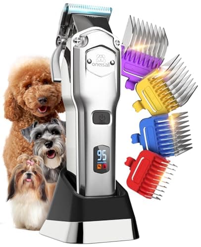 oneisall Tondeuse professionnelle pour chien - Kit de toilettage sans fil/rechargeable avec peignes métalliques détachables (argenté)