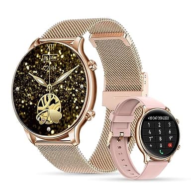 LUNIQUESHOP LSWATCH Montre Connectée Femme avec Appel Bluetooth 1.6"- Smartwatch Temperature Oxygene Sanguin Tension Fréquence Cardiaque Podomètre Sommeil Météo 2 Bracelets iOS Android +100 Sport