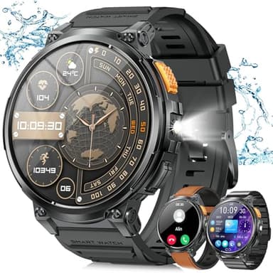 Montre Connectée Homme avec Appels Bluetooth et Écran HD 1.85", IP68 Étanche et Batterie 730mAh Smartwatch avec 120 Modes Sportifs/Fréquence Cardiaque/SpO2/Sommeil Moniteur pour Android iOS (Noir)