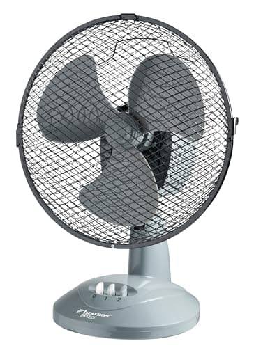 Bestron Ventilateur de table mobile Ø 27cm, Petit ventilateur avec 2 niveaux de vitesse & fonction oscillation 75°, Hauteur : 29 cm, 30 Watts, DDF27G, Couleur: Gris