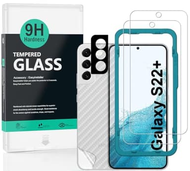Ibywind Verre Trempé de Protection pour SamSung Galaxy S22 Plus 5G, [Paquet de 2] avec Métal Protecteur D'écran de Caméra,Protection arrière Effet Fibre de Carbone,avec Une kit d'installation Facile