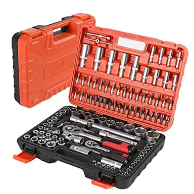 ISE 1/2" + 1/4" Cle a Douille a Cliquet Coffret de Douilles 58 PCS, & Coffret de Vissage Embouts, Joint Universel, Rallonges, Clés héxagonaleset Barre Coulissante 108pcs pour Voiture